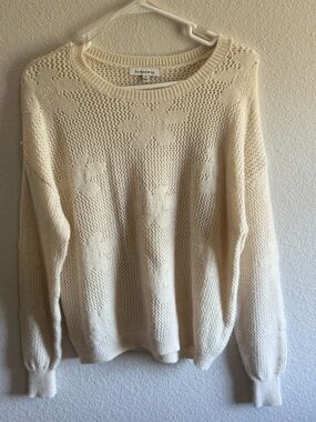Hooked Up by IOT Cream Open-Weave Floral Knit Sweater